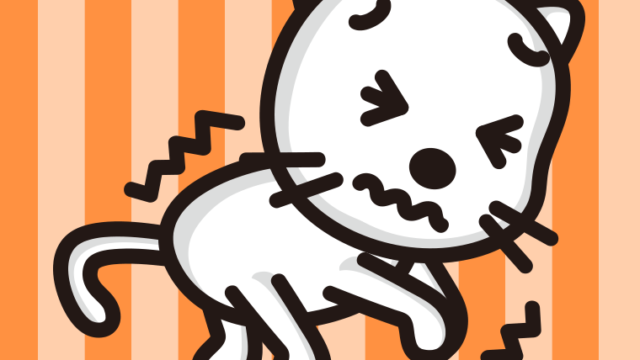 ブルブル震えるネコちゃんのイラスト【色、背景あり】PNG