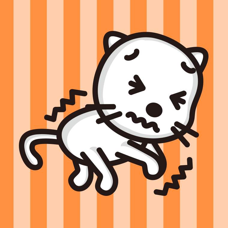 ブルブル震えるネコちゃんのイラスト【色、背景あり】PNG