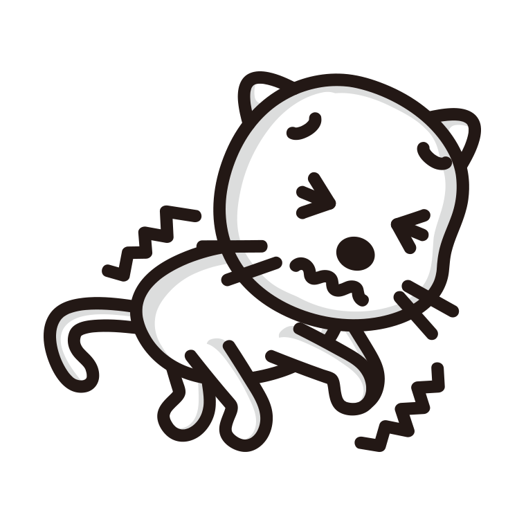 ブルブル震えるネコちゃんのイラスト【色あり、背景なし】透過PNG