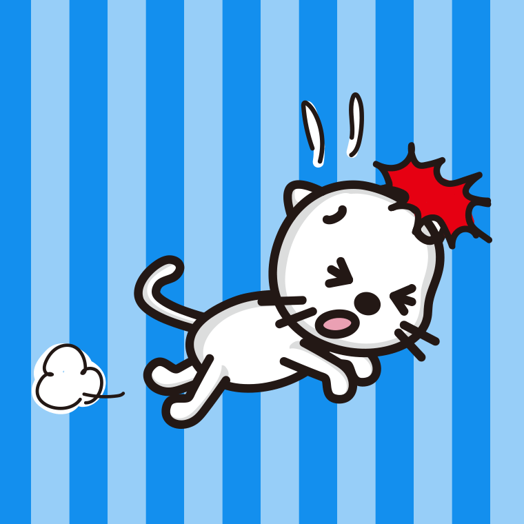 ぶつかるネコちゃんのイラスト【色、背景あり】PNG