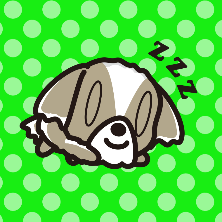 眠っているシーズーちゃん（犬）のイラスト【色、背景あり】PNG