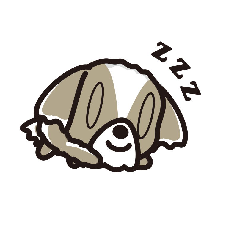 眠っているシーズーちゃん（犬）のイラスト【色あり、背景なし】透過PNG