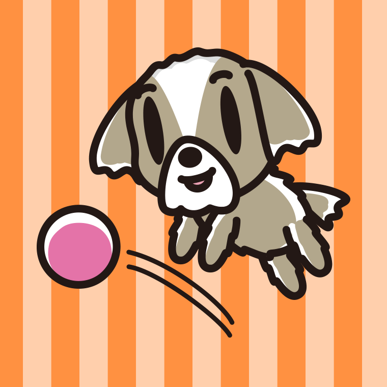 ボールを追うシーズーちゃん（犬）のイラスト【色、背景あり】PNG