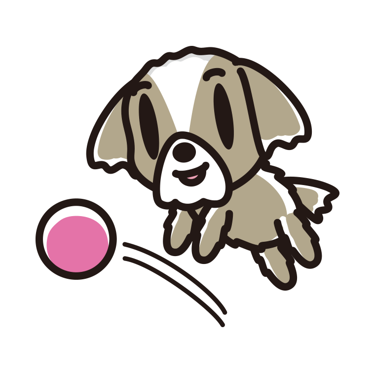 ボールを追うシーズーちゃん（犬）のイラスト【色あり、背景なし】透過PNG
