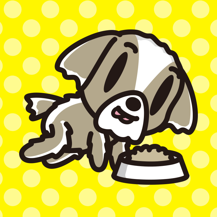 ごはんを食べるシーズーちゃん（犬）のイラスト【色、背景あり】PNG