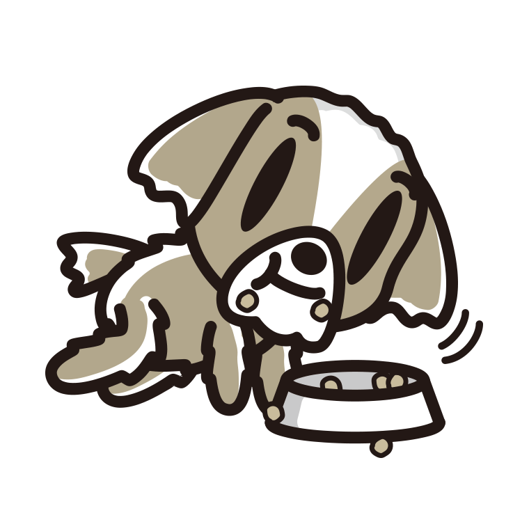 ごはんをモリモリ食べるシーズーちゃん（犬）のイラスト【色あり、背景なし】透過PNG