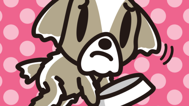 ごはんをもっと食べたいシーズーちゃん（犬）のイラスト【色、背景あり】PNG