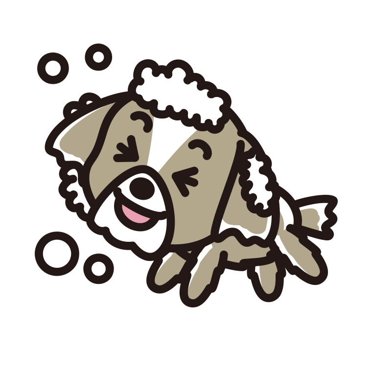 体を洗うシーズーちゃん（犬）のイラスト【色あり、背景なし】透過PNG