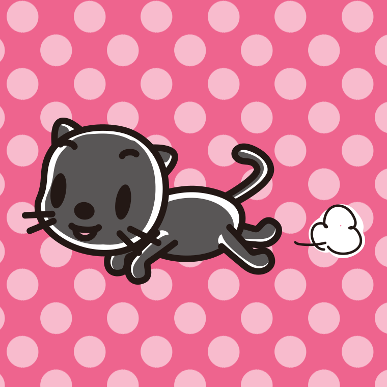 走る黒猫ちゃんのイラスト【色、背景あり】PNG