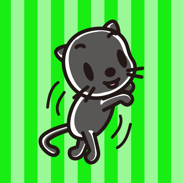 立つ黒猫ちゃんのイラスト【色、背景あり】PNG