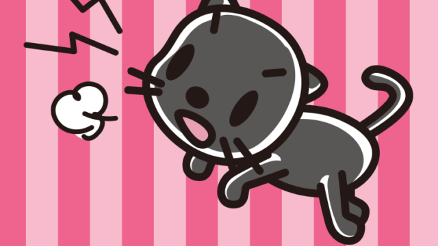 鳴いて怒る黒猫ちゃんのイラスト【色、背景あり】PNG