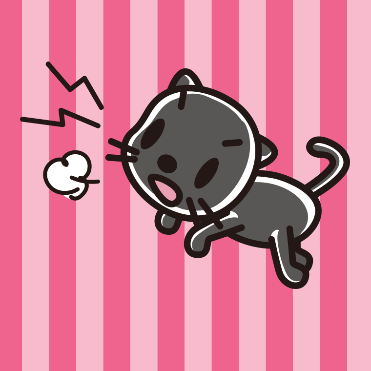 鳴いて怒る黒猫ちゃんのイラスト【色、背景あり】PNG