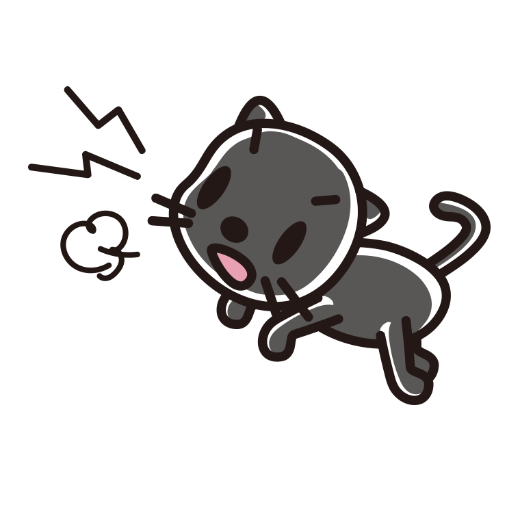鳴いて怒る黒猫ちゃんのイラスト【色あり、背景なし】透過PNG