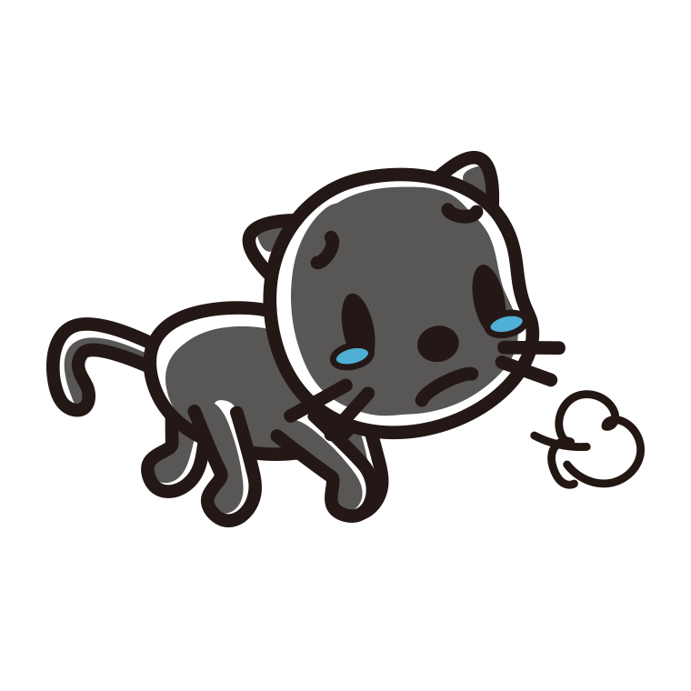 泣く黒猫ちゃんのイラスト【色あり、背景なし】透過PNG
