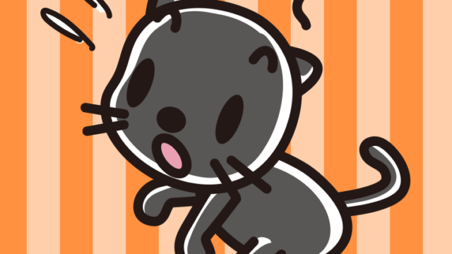 驚く黒猫ちゃんのイラスト【色、背景あり】PNG