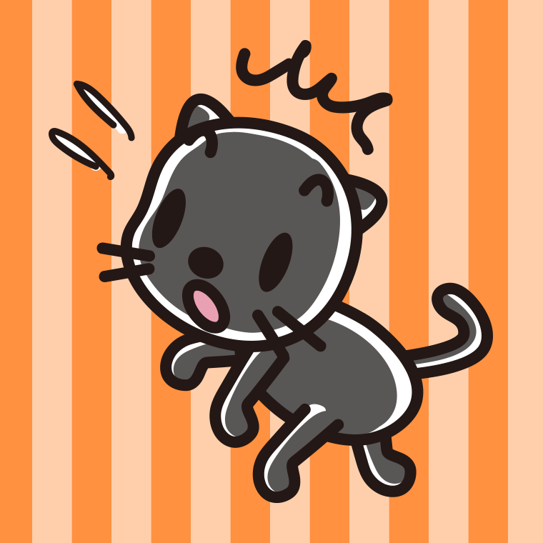 驚く黒猫ちゃんのイラスト【色、背景あり】PNG