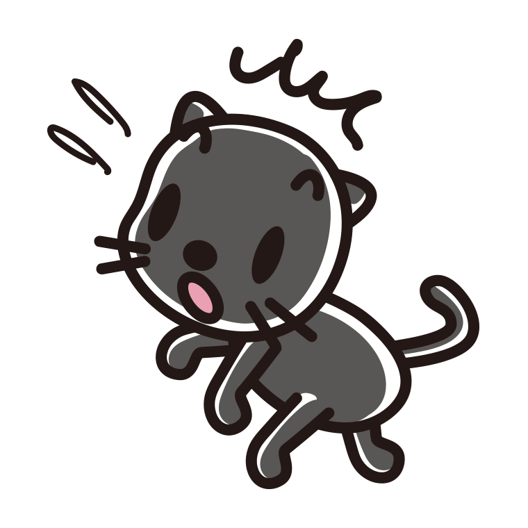 驚く黒猫ちゃんのイラスト【色あり、背景なし】透過PNG