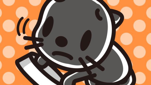 ごはんをもっと食べたい黒猫ちゃんのイラスト【色、背景あり】PNG