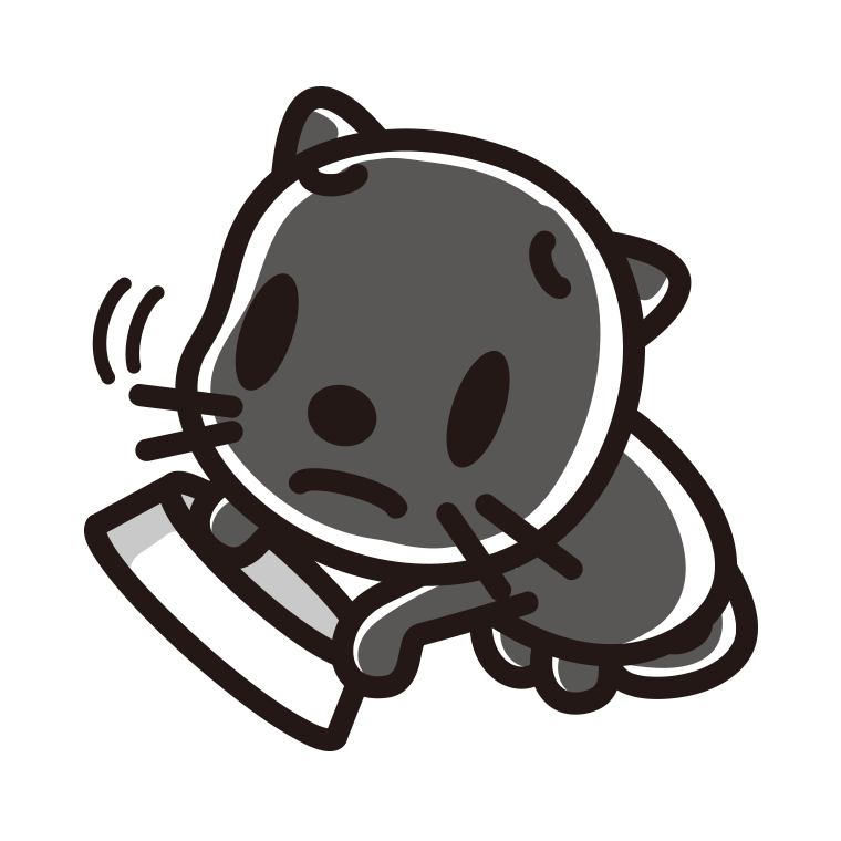 ごはんをもっと食べたい黒猫ちゃんのイラスト【色あり、背景なし】透過PNG