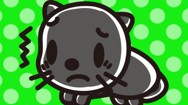 具合が悪い黒猫ちゃんのイラスト【色、背景あり】PNG