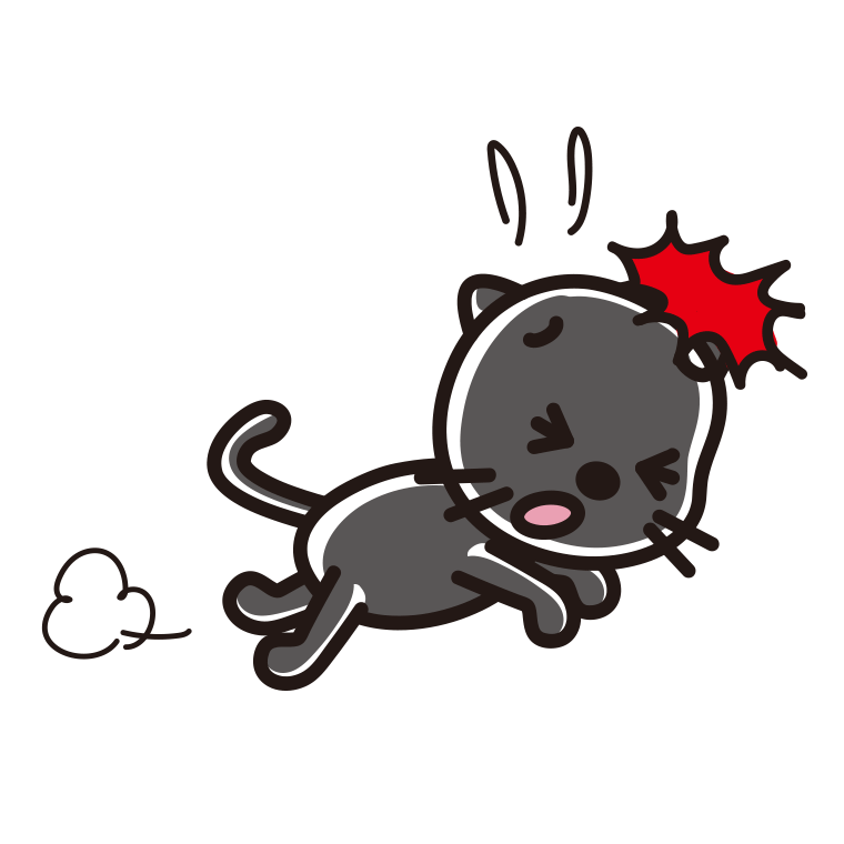 ぶつかる黒猫ちゃんのイラスト【色あり、背景なし】透過PNG
