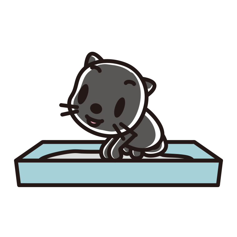トイレする黒猫ちゃんのイラスト【色あり、背景なし】透過PNG