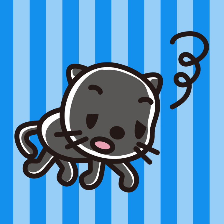 眠そうな黒猫ちゃんのイラスト【色、背景あり】PNG