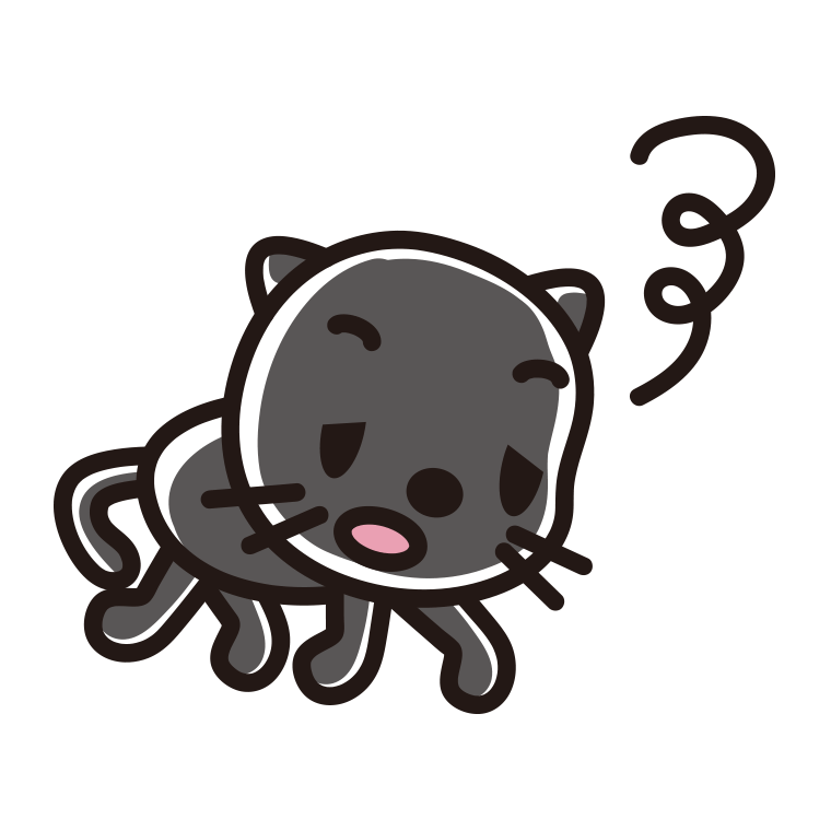 眠そうな黒猫ちゃんのイラスト【色あり、背景なし】透過PNG