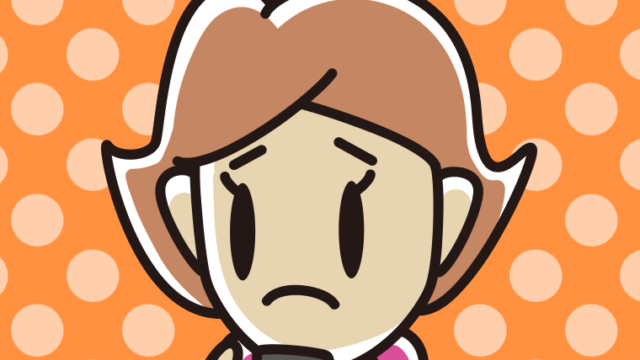 スマホを見て困る女性のイラスト【色、背景あり】PNG