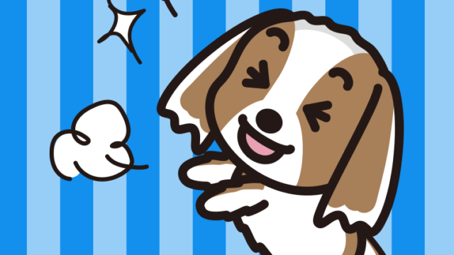 喜ぶキャバリアちゃん（犬）のイラスト【色、背景あり】PNG