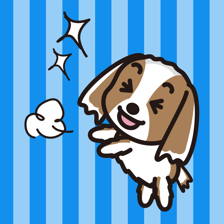喜ぶキャバリアちゃん（犬）のイラスト【色、背景あり】PNG