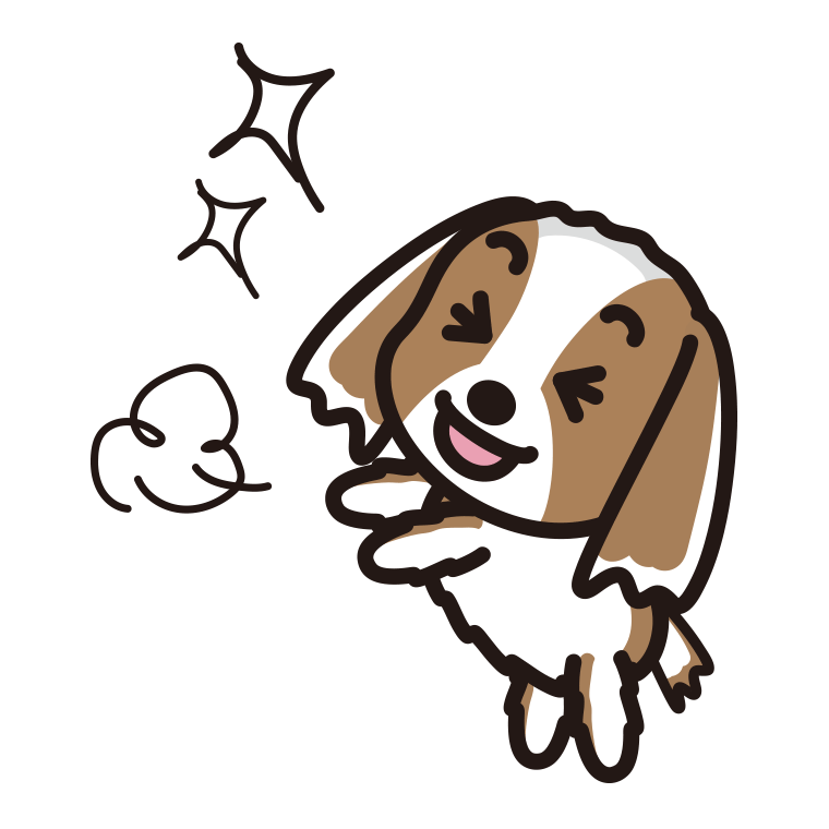 喜ぶキャバリアちゃん（犬）のイラスト【色あり、背景なし】透過PNG