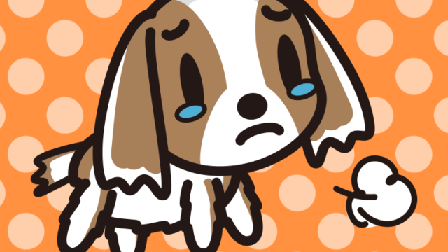 泣くキャバリアちゃん（犬）のイラスト【色、背景あり】PNG