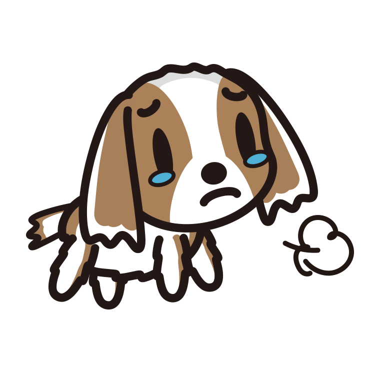 泣くキャバリアちゃん（犬）のイラスト【色あり、背景なし】透過PNG