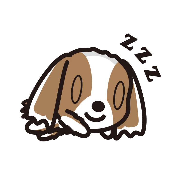 眠っているキャバリアちゃん（犬）のイラスト【色あり、背景なし】透過PNG