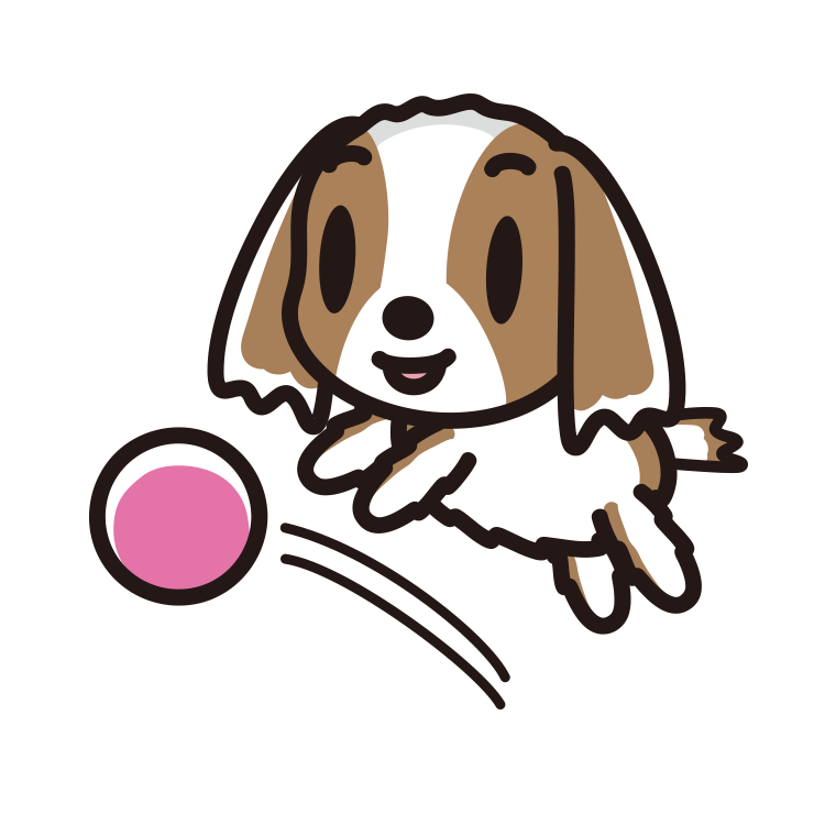 ボールを追うキャバリアちゃん（犬）のイラスト【色あり、背景なし】透過PNG