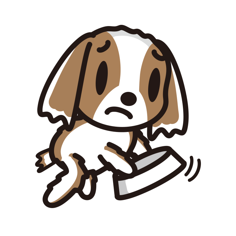 ごはんをもっと食べたいキャバリアちゃん（犬）のイラスト【色あり、背景なし】透過PNG