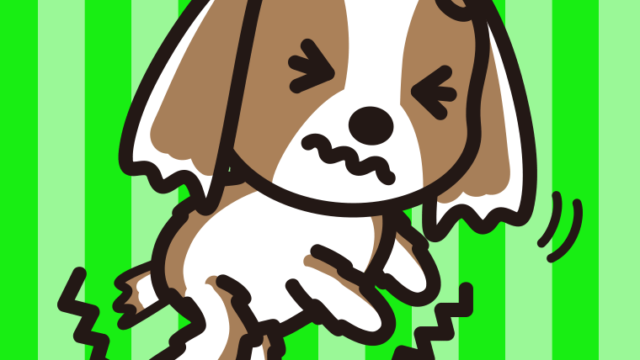 ブルブル震えるキャバリアちゃん（犬）のイラスト【色、背景あり】PNG