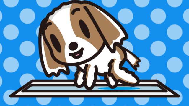 トイレするキャバリアちゃん（犬）のイラスト【色、背景あり】PNG