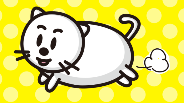 走る太ったネコちゃんのイラスト【色、背景あり】PNG