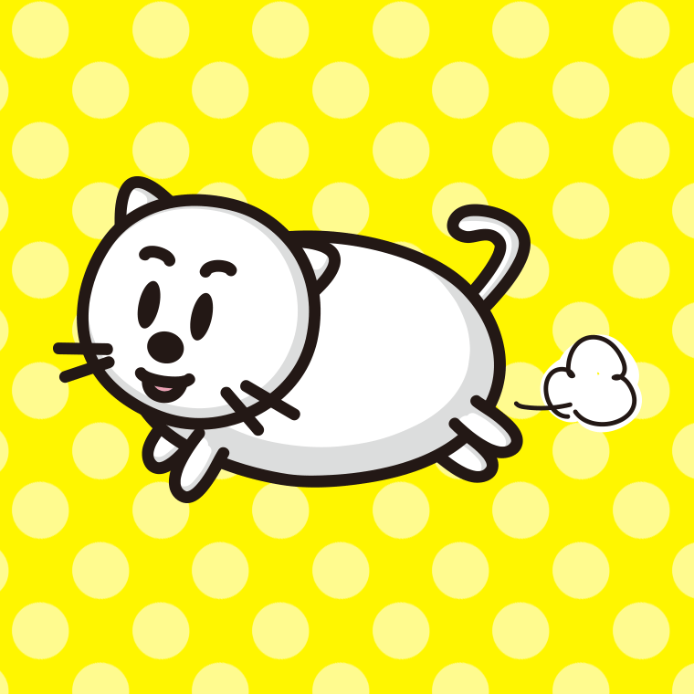 走る太ったネコちゃんのイラスト【色、背景あり】PNG