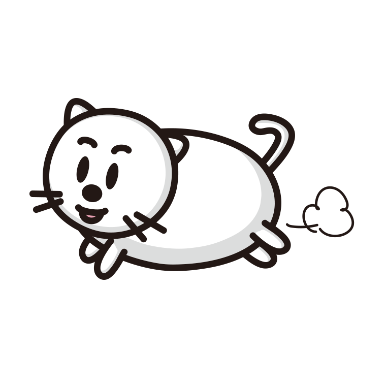 走る太ったネコちゃんのイラスト【色あり、背景なし】透過PNG
