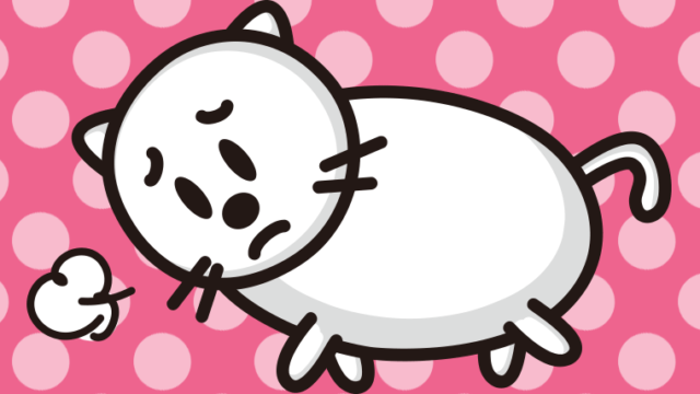 悲しそうな太ったネコちゃんのイラスト【色、背景あり】PNG