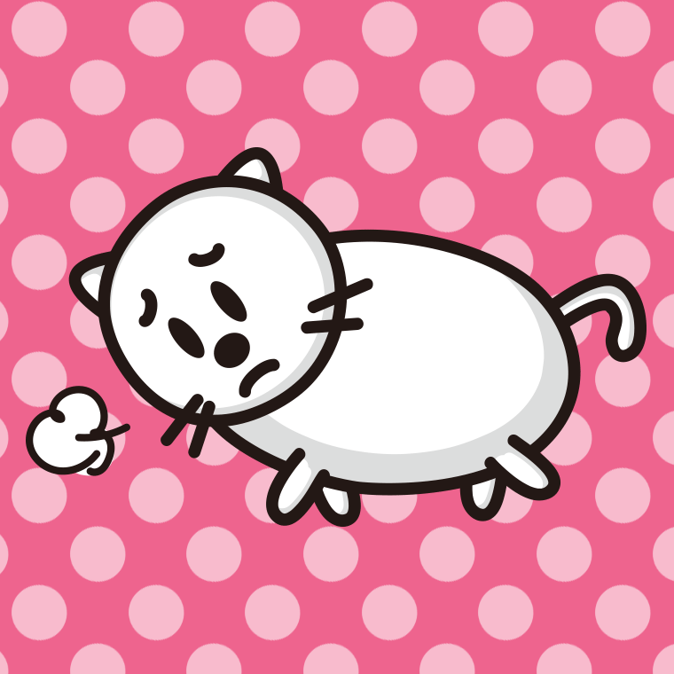 悲しそうな太ったネコちゃんのイラスト【色、背景あり】PNG