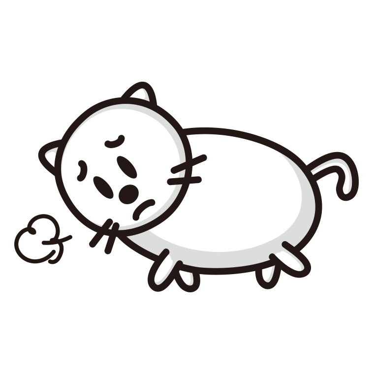 悲しそうな太ったネコちゃんのイラスト【色あり、背景なし】透過PNG