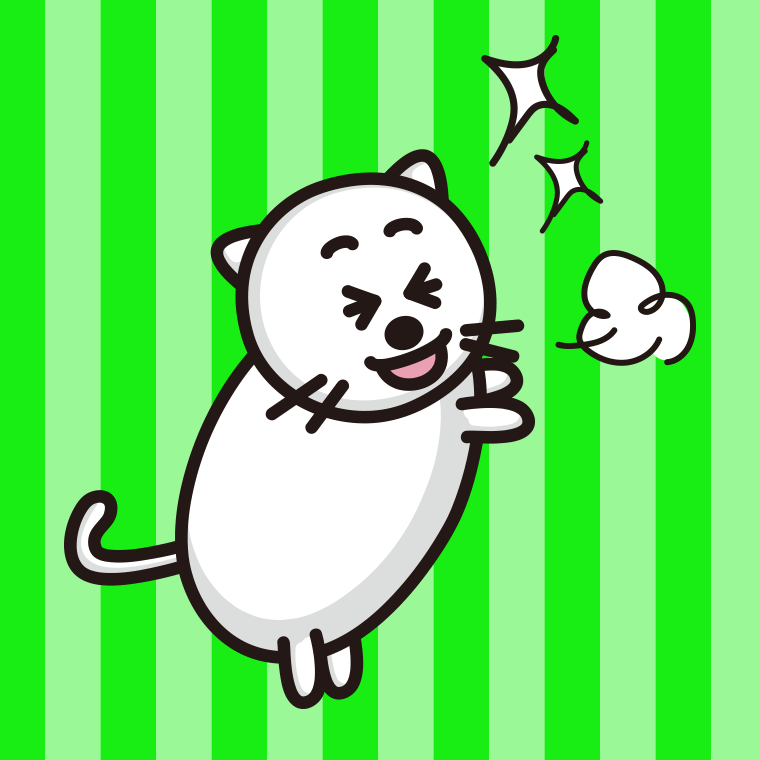 喜ぶ太ったネコちゃんのイラスト【色、背景あり】PNG