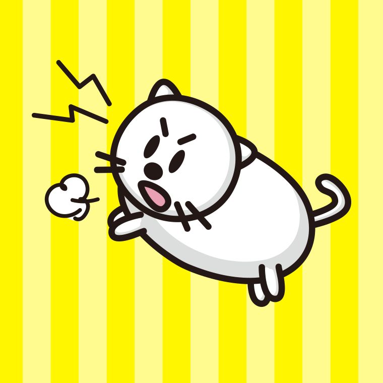 鳴いて怒る太ったネコちゃんのイラスト【色、背景あり】PNG