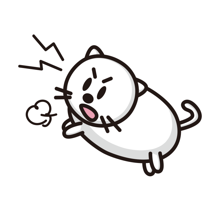 鳴いて怒る太ったネコちゃんのイラスト【色あり、背景なし】透過PNG