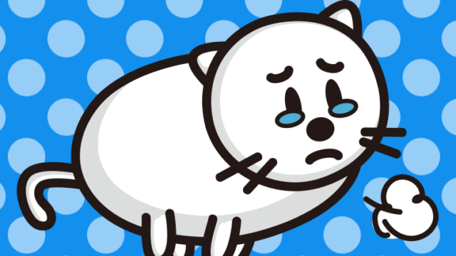 泣く太ったネコちゃんのイラスト【色、背景あり】PNG