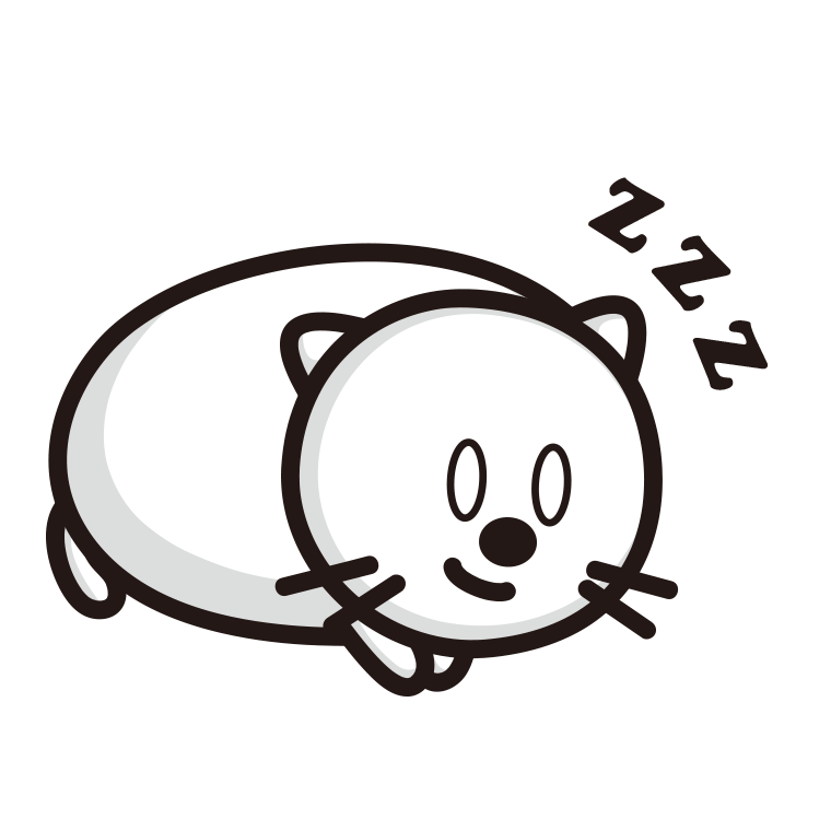 眠っている太ったネコちゃんのイラスト【色あり、背景なし】透過PNG